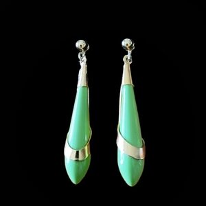 Vintage - Green Aycrlic and Gold‎ Clip On Drop Earrings